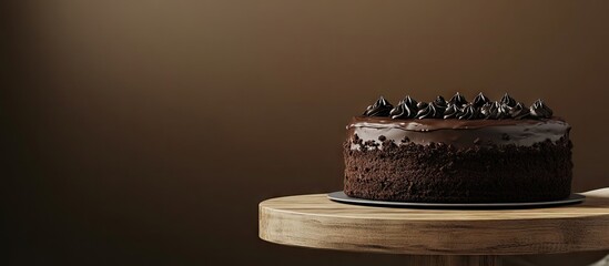 Poster - homemade chocolate cake on a pedestal. with copy space image. Place for adding text or design