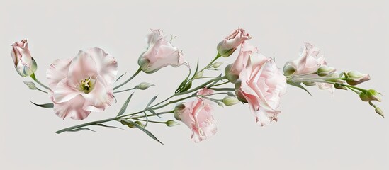 Aufkleber - Delicate pink blooms of the eustoma or lisianthus plant set against a light gray background. with copy space image. Place for adding text or design