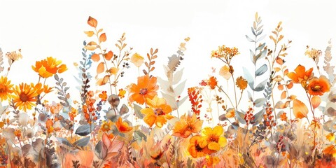 Wall Mural - Vibrant autumn floral illustration