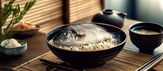 Aufkleber - Japanese cuisine sea bream and kombu rice. with copy space image. Place for adding text or design