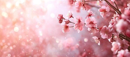 Aufkleber - Pink Cherry Blossoms Spring Tree Texture Background Blooming Sakura Branches in a Japanese Garden Cherry Blossom Banner with Copyspace
