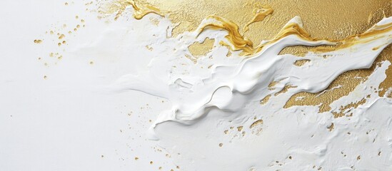 Leinwandbilder - Textured background in white and gold acrylic paint. with copy space image. Place for adding text or design