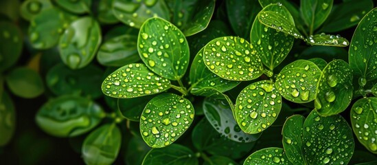 Green leaves natural background wallpaper water droplets on leaves. with copy space image. Place for adding text or design