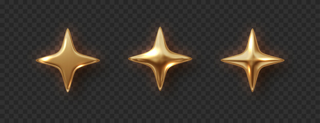 Wall Mural - golden four-pointed stars of various shapes. christmas realistic design element. realistic shining a