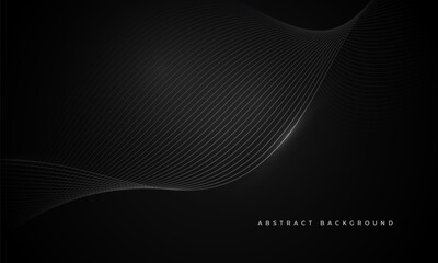 Aufkleber - Abstract black vector background with gray glowing wavy lines. Dark elegant vector illustration with particle striped wave lines