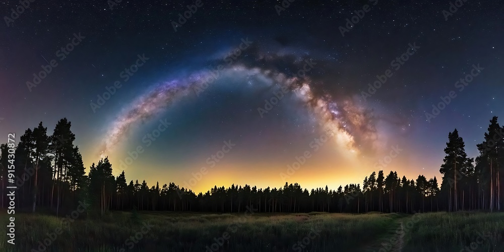 Forest Silhouette with Milky Way Arch - Night Sky Photography Stock ...