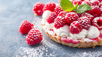 Wall Mural - Delicious Raspberry Tart with Whipped Cream