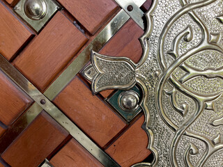 Islamic carved door with beautiful details background. Door patterns of  Mosque, East Borneo, Indonesia