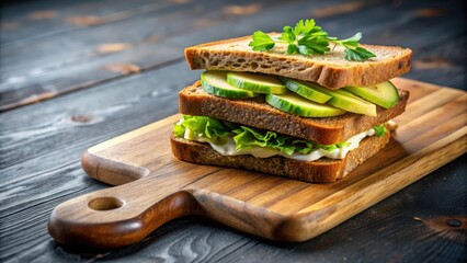 Fresh avocado sandwich on a wooden cutting board , healthy, food, lunch, vegetarian, green, fresh, homemade, nutrition