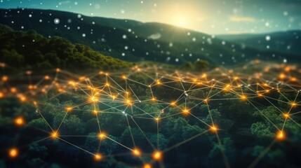 Wall Mural - cyber big data flow. blockchain data fields.