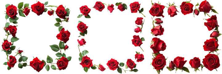 Wall Mural - Set off Red roses frame on isolated on a transparent background