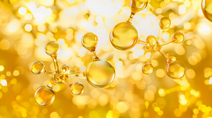 Sticker - Golden molecules with biological and chemical concept, 3d rendering.