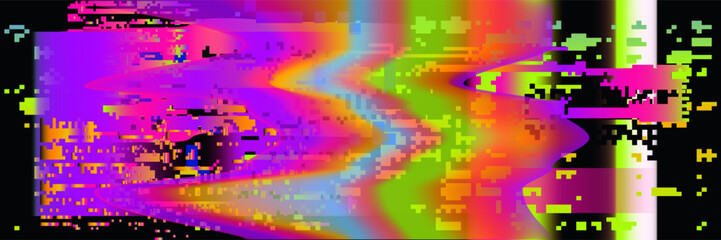 Aufkleber - Retrofuturistic abstract background with pixelated glitches and ambient neon disturbances.