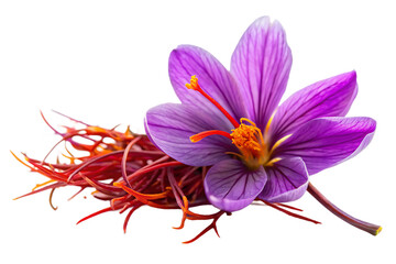 A saffron pistil displayed against a WHITE background. AI GENERATED