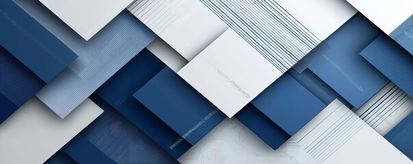 Wall Mural - Blue and white geometric background with layered rectangles in abstract design