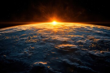 spectacular sunrise over earth, space view, isolated on black background, copy space, poster for ad,