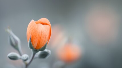 Wall Mural - Orange Flower Bud in Soft Focus Against a Blurred Background in Spring