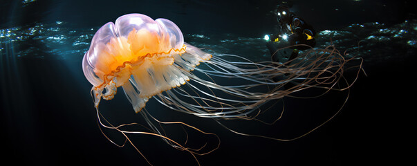  jellyfish floating in deep blue ocean waters