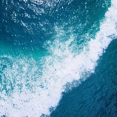 Sticker - Aerial view beautiful of sea waves from drone. Stock image of blue color of ocean water, sea surface. Top view on turquoise waves, clear water surface texture.