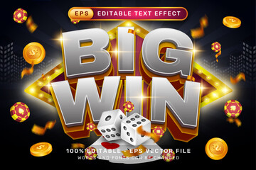 Sticker - big win 3d text effect and editable text effect with a black background and gambling illustrations