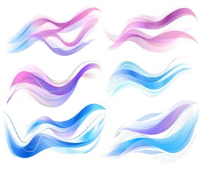 Abstract vector wavy design elements set on white background, colorful lines, vector illustration, colorful waving shapes, blue and purple color waves, soft gradient effect, vector wisp, white backgro