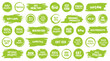 © stas111 - Organic products label. Set of green brush badges for healthy food. Organic, bio, vegan, raw, healthy food, sugar free, fresh grunge badges collection