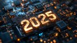 © Umme - Glowing LED 2025 Bold Letters Circuit Board Chip New Technology Artificial Intelligence Background Banner