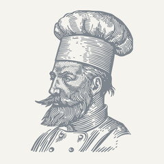 Wall Mural - Chef With Hat Engraving. Vintage woodcut engraving style vector illustration.