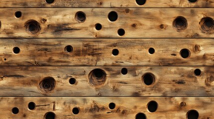 Canvas Print - A wooden surface with many small holes in it