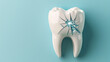 © praewpailyn - Close-up of a cracked tooth with a blue background, illustrating dental health and issues like cavities and tooth decay.