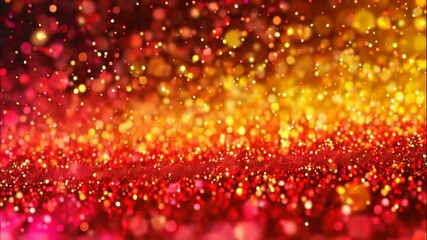 Sticker - Abstract red and gold glitter bokeh background with shallow depth of field.