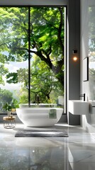 Canvas Print - Modern bathroom with a view of nature.