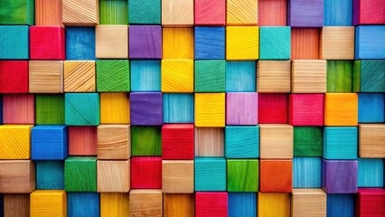 Aufkleber - Colorful grid pattern of vibrant wooden blocks, wood, blocks, grid, pattern, colorful, vibrant, texture, arrangement, organized
