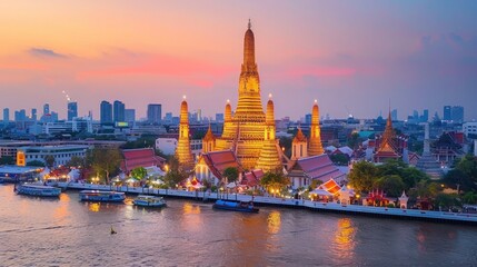 Wat Arun Temple at sunset landmark of Bangkok, Thailand