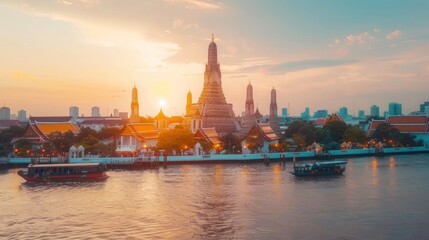 Wat Arun Temple at sunset landmark of Bangkok, Thailand