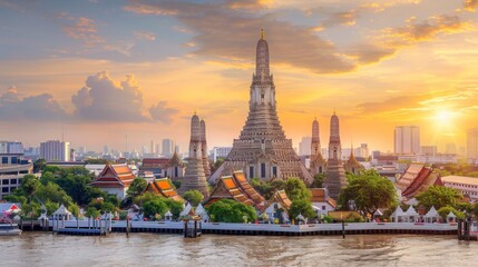 Wat Arun Temple at sunset landmark of Bangkok, Thailand