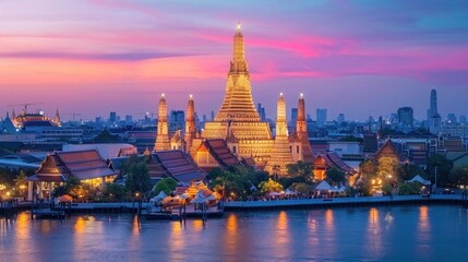 Wat Arun Temple at sunset landmark of Bangkok, Thailand