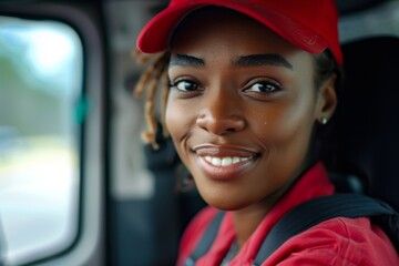 Wall Mural - Portrait of a young African American delivery woman