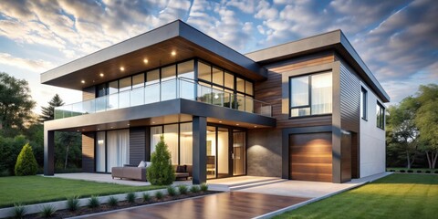 Poster - Modern exterior house with clean lines, large windows, and sleek finishes, modern, exterior, house, clean