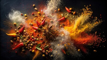 Aufkleber - Freeze motion of spice explosion against black background, spice, explosion, freeze, motion, black, background, powder
