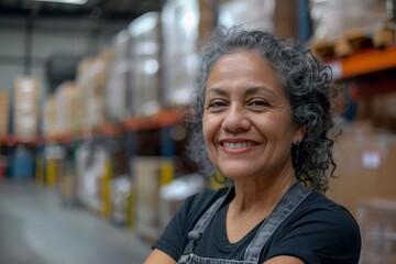 Portrait of a smiling middle aged female warehouse worker