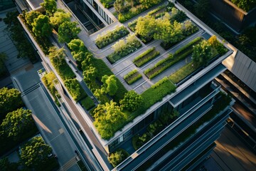 Aerial view of a rooftop garden on top of modern building