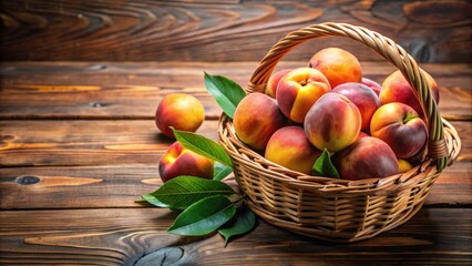 Wall Mural - A basket filled with ripe and juicy peaches , peaches, fruit, fresh, healthy, delicious, organic, summer, harvest, farm