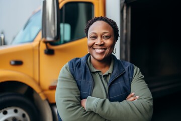 Wall Mural - Portrait of a middle aged female truck driver