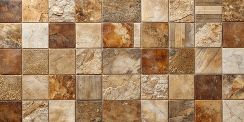 Aufkleber - Stone texture tile with a patchwork tiled background in various shades of brown , stone, texture, tile, background, patchwork