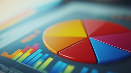 Fototapete - A colorful pie chart on a computer screen, showing different market segments with clear labels and percentages.
