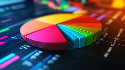 Fototapete - A colorful pie chart on a computer screen, showing different market segments with clear labels and percentages.