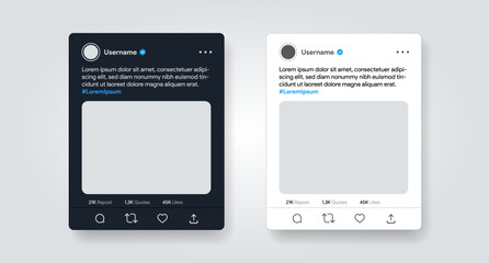 X post template. Twitter style feed mock-up. Social media ad publication mock-up. Blog frame Repost like, quote, comment, save, retweet icon. Vector illustration