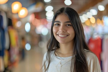 Wall Mural - Portrait of a young Hispanic female retail sales associate