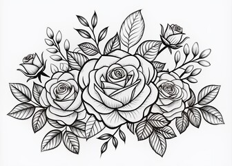 Canvas Print - beautiful roses flower floral black outline isolated